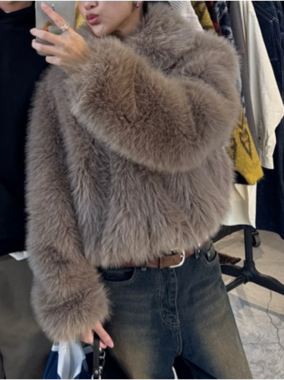 The Frankie Shop Sabrina Faux Fur Coat in Mocha - Picture 2 of 9